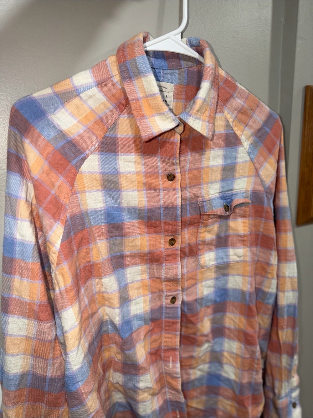 Billabong Women's Plaid Button-Down Shirt in Rust, Blue & Cream